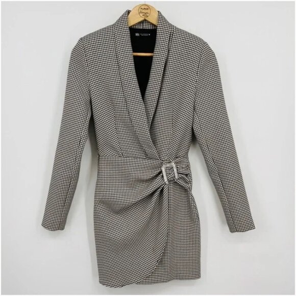 ZARA HOUNDSTOOTH BLAZER DRESS Crystal buckle Size M NEW WITH TAG! - Picture 10 of 15